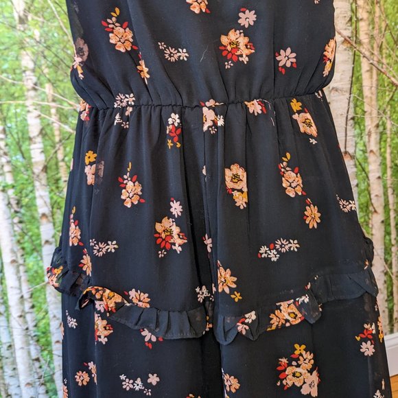 Sheer Dark Floral High Low Maxi Dress w Knee Length Slip - Picture 9 of 9